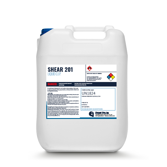 SHEAR 201 is a heavy duty liquid alkaline C.I.P. detergent formulated for circulation, soak, and spray-cleaning of dairy and food processing equipment.